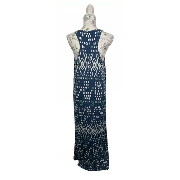 Tori Richard Honolulu Hawaii Racerback Maxi Dress Blue Sleeveless M Geometric - Picture 4 of 8